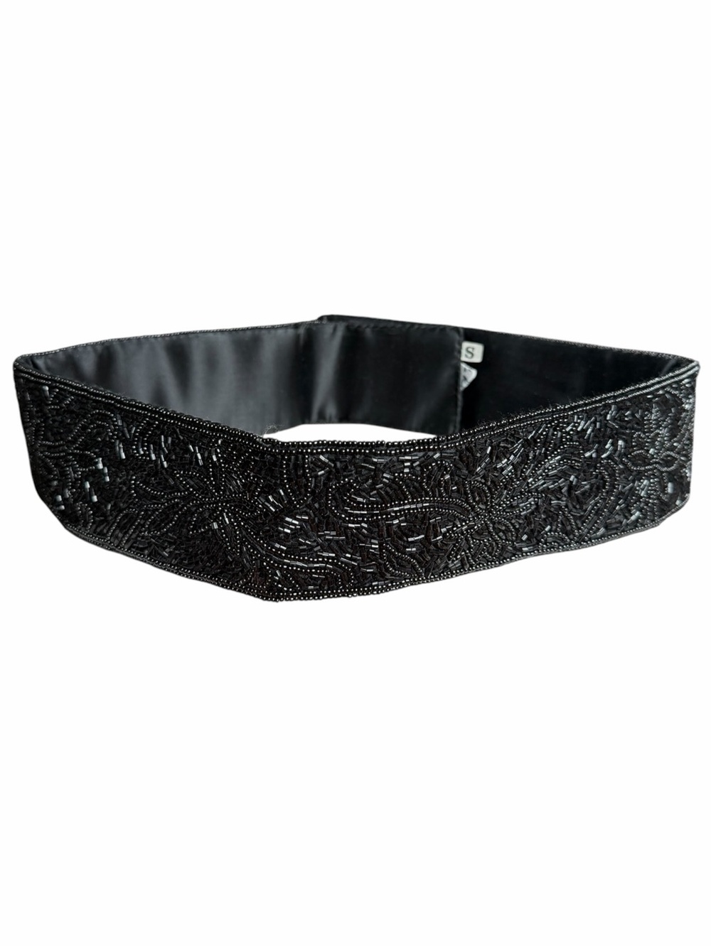 Vintage La Regale Small Black Ornate Beaded Waist Belt 80s Style